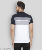 Multicolor & navy blue striped cotton blend half-sleeve summer polo t-shirts set for men, India origin