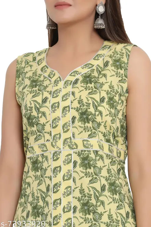 Pure cotton floral printed straight kurta with palazzo set, sleeveless, eye-catching colors, Indian origin
