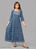 Polka dot print long anarkali kurta, pure cotton three-quarter sleeves, women's fashion, Indian fabric