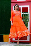 Rayon three-quarter sleeve Anarkali kurti with embroidery, traditional Indian women's clothing in printed combo