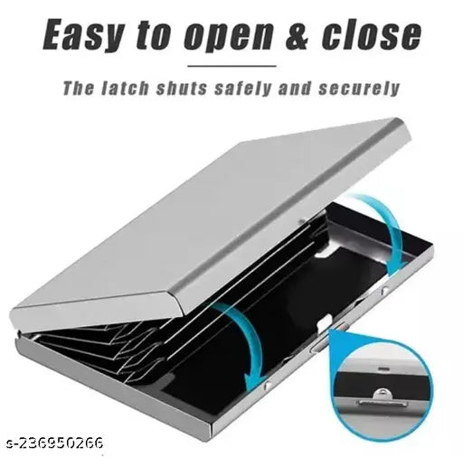 Silver stainless steel men's debit/credit card holder with 6 slots, sleek and durable accessory for everyday use
