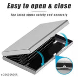 Silver stainless steel men's debit/credit card holder with 6 slots, sleek and durable accessory for everyday use