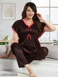 Stylish rayon/satin women's nightdress with short sleeves, Indian-origin designer sleepwear for elevated elegance