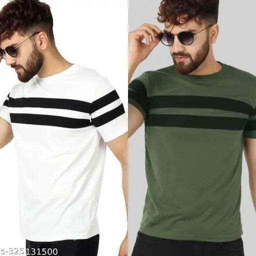 Stylish premium striped cotton t-shirt for men XXL, breathable and skin-friendly fabric, short sleeves with printed net pattern