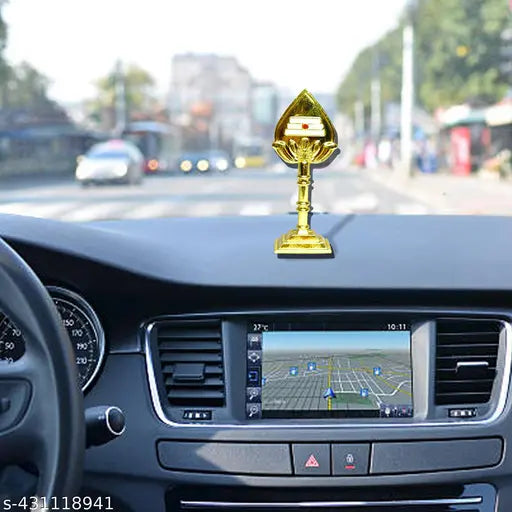 Gold Murugan Vel idol for car dashboard & home decor, intricately crafted Indian art form