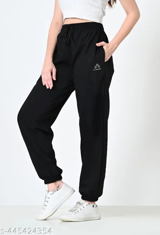 Black and lavender women's fleece jogger pant combo - soft fleece, elastic waistband, two side pockets - stay cozy in winter