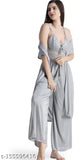 Satin Lace Women's Pyjamas Set with Saxy Night Dress - Indian-made embroidered net nightwear