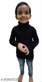 Black wool highneck sweater for toddlers, solid design on hangar