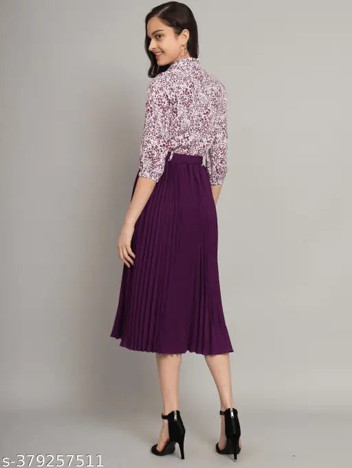 Printed net kurta set for girls, single size 5-6 years (26in bust, 32in length), polyester with pleated skirt and elastic waist, PU belt included, Indian origin