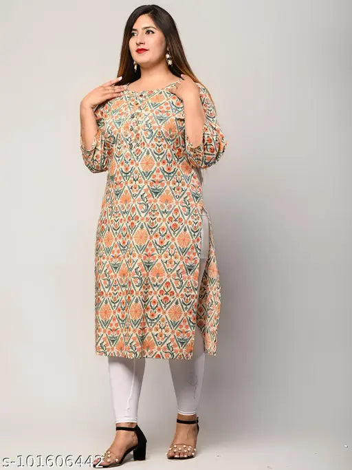 Plus size printed cotton kurti, three-quarter sleeves, vibrant Indian design. XXL, XXXL, 4XL, 5XL, 6XL, 7XL, 8XL, 9XL