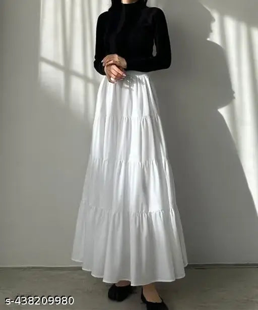 White rayon skirt for women and girls, attractive and stylish, size 26, 28, 30, 32, 34, 36, 38, 40, 42, 44 (W: 26in, L: 38in, H: 30in; W: 28in, L: 38in, H: 32in; ...) made in India