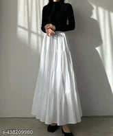 White rayon skirt for women and girls, attractive and stylish, size 26, 28, 30, 32, 34, 36, 38, 40, 42, 44 (W: 26in, L: 38in, H: 30in; W: 28in, L: 38in, H: 32in; ...) made in India