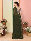 Georgette saree with separate art silk blouse, free size, solid pattern on display