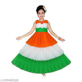 Tri-color net sleeveless dress for girl (3-4 Years - 10-11 Years), celebrating Independence Day in India