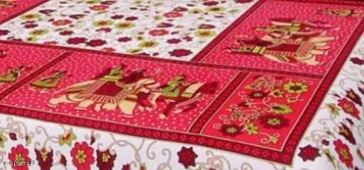Sanganeri printed cotton flat sheets, 3D design, ideal for summer use on double queen bed with 2 pillow covers, Indian origin