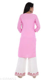 Embroidered rayon kurta set with palazzo, three-quarter sleeves, print all over design, India origin