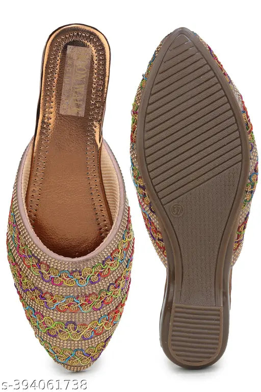 Synthetic open-back ballerinas, Moonwalk Bellies for women, casual footwear on dark wash jeans