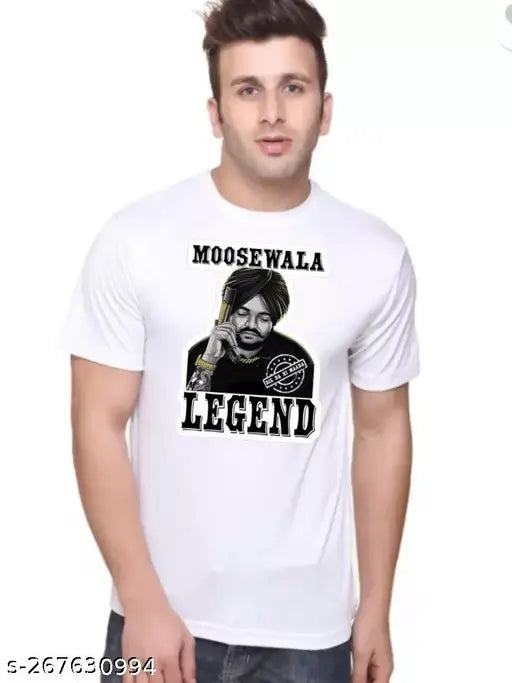 Printed net Sidhu Moose Wala Legend with Gun polyester short sleeve men's top, India-made fashion clothing on mannequin