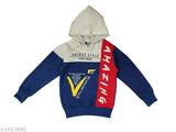 Wool hooded sweatshirt for kids, printed net pattern, long sleeves, high quality fabric, India