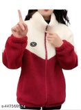 Red wool colorblocked MMM jacket LE, long sleeves, high-quality wool coat for women on hanger