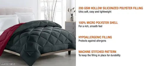 Reversible microfiber comforter single bed, 220 GSM wadding, 110 GSM peached extra soft fabric. All-weather comforter (60 x 90 inches), hypoallergenic filling, diamond stitched pattern. Soft, cozy, lightweight reversible AC comforter with down-alternative fiber, ideal for everyday use. #ReversibleComforter #MicrofiberComforter #220GSMWadding #PeachedFabric #ExtraSoftComforter #AllWeatherComforter #SingleBedComforter #ComfortableBedding #SoftMicrofiber #SingleBedBedding