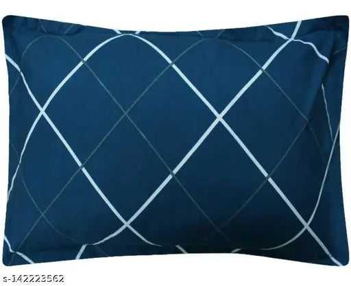 Glace cotton fitted king size double bed sheet with 2 pillow covers, blue and white check pattern, elastic corners for a perfect fit on mattresses 4-8 inches deep