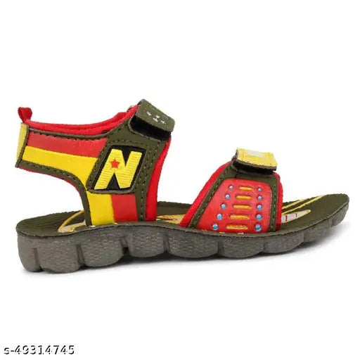 Green Bud Kids Olive Comfort Sandals - PU sole, EVA material, slip-on design in printed net. Bright olive hue and comfortable fit for children's fashionable footwear