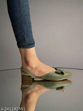 Green synthetic slingback mules with bow detail, pointy toes, and adjustable back strap - perfect for women's and girls' everyday style