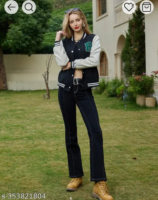 Stylish fleece women's jacket, solid color, long sleeves - Indian-made fashion