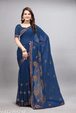 Embroidered blue Zamato saree with fensi lace and diamond work, lightweight and comfortable for formal wear