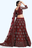 Indian semi-stitched net lehenga with unstitched blouse and embroidered dupatta, size 42m x 44m x 2.2m