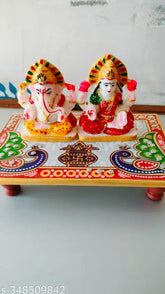 Handmade marble Ganesh Laxmi Idol (15x9cm), traditional Indian artwork