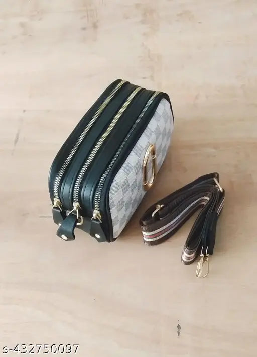 PU leather unisex sling bag, adjustable strap, trippal chain design - trendy accessory for everyday essentials