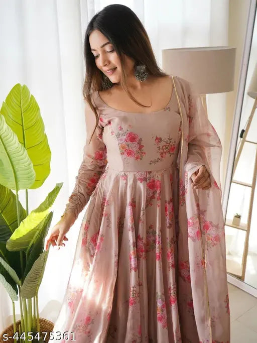 Georgette print gown and dupatta for women, traditional Indian ethnic wear in S-XXL sizes