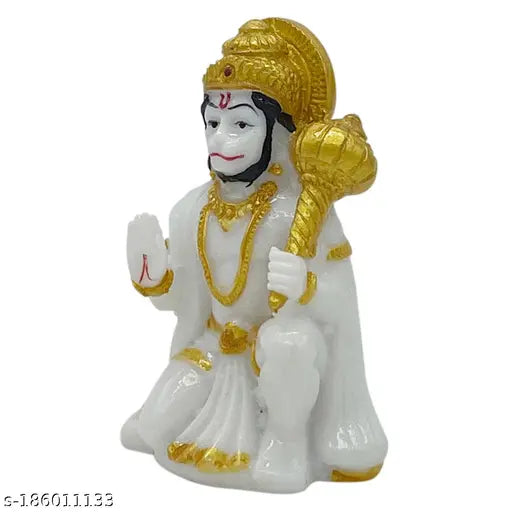 Hanuman hand-painted marble idol for success, intricately detailed, home or office decoration (2x1.5x3 white)