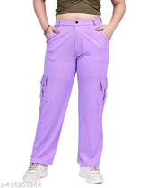 Solid mario line Lycra cargo joggers, stylish stretchable bell-bottom pants for women and girls, single pack, regular fit with side cargo pockets