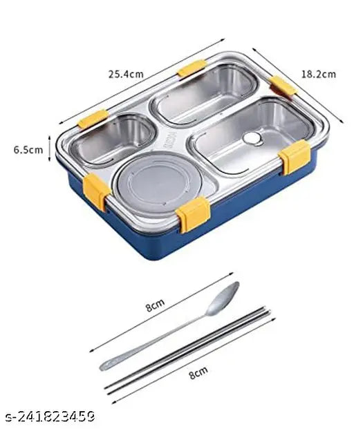 Stainless Steel Leak Proof Multifunctional Bento Box for Adults & Kids - Microwave safe, freezer friendly, 4 compartment lunch box set with spoon, food-grade SUS304 + PP material, perfect for office, home, or school meals