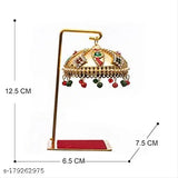 Multicolor brass indoor umbrella Chhatra with hanging crystals, perfect for home decor or car dashboards