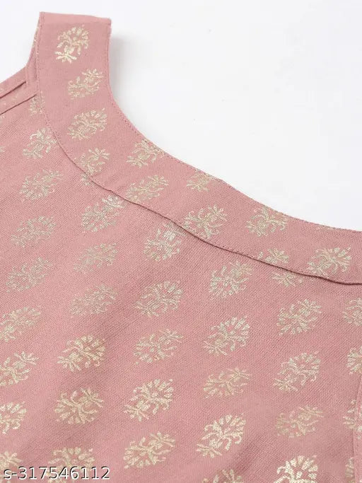 Pink cotton sleeveless kurta plazzo set, festive & party wear for women, Indian-designed zari woven net print