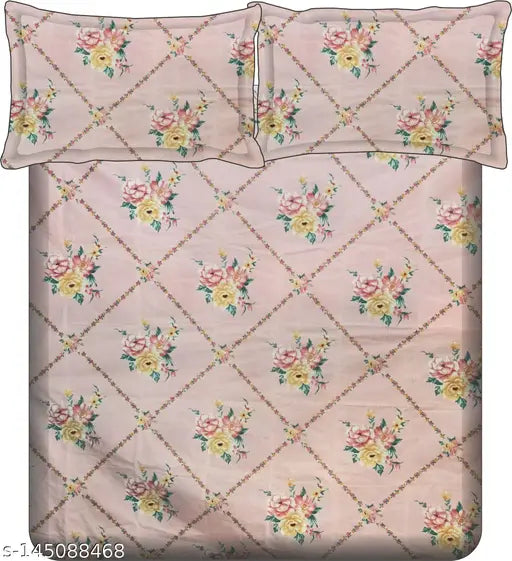Pink Abstract Cotton King Flat Bedsheet, superfine, floral print, 2 pillow covers, ultra-soft, summer ready, crystal bed linen, India origin