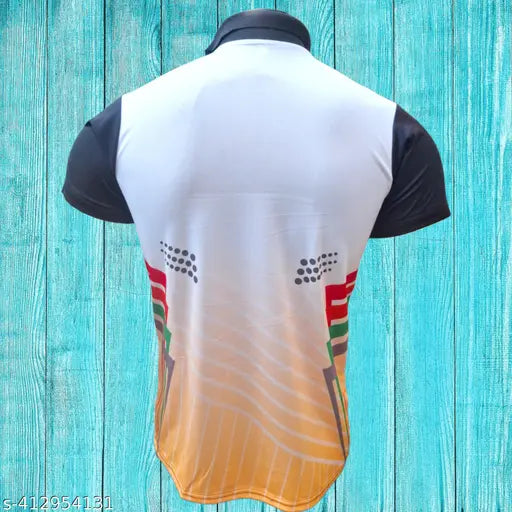 High-quality Unisex Sports T-shirt, 200GSM DotNet, printed sleeves, short sleeves. Available in S, M, L, XL, XXL sizes. Made in India