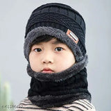 Woolen boys & girls winter cap set with scarf, self-designed for outdoor sports. Soft wool and fur fabric, ear-covering beanie with extra comfort." (108 characters)