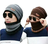 Woolen winter cap and neck muff combo pack (2 pairs), soft fur inside for warmth and style, trending for men, women, boys, girls. Made in India