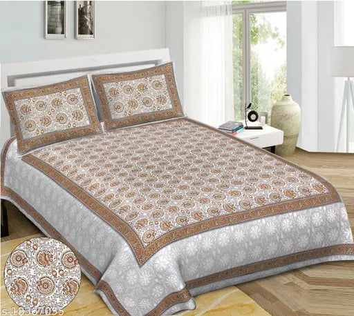 Trendy alluring cotton king-size bedsheets with 2 pillow covers, 320 thread count, India origin