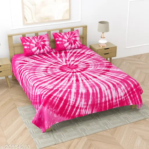Abstract pattern, pure cotton hand tie-dye double bedsheet with two stitched and zipped pillow covers. Soft, breathable, and stylish for summer use