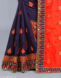 Vichitra Silk Half-Half Embroidered Saree with Laser Border - Indian-made, single piece, free size