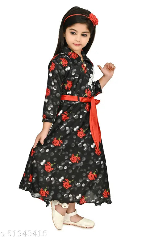 Cotton blend, self-design net, three-quarter sleeve girls frocks dress - exclusive Indian party wear for 5-6 years