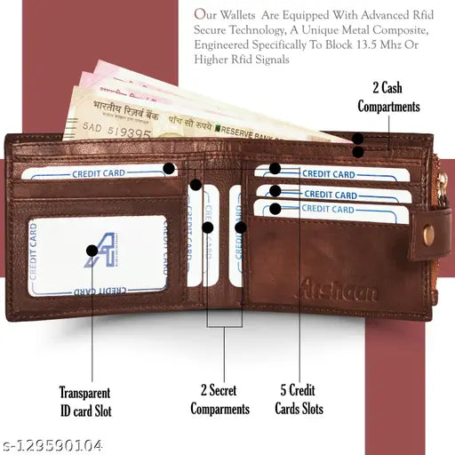 Antique brown genuine leather RFID wallet (12 card slots), compact design, perfect for men's essentials. Soft to touch, top grain leather quality