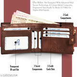Antique brown genuine leather RFID wallet (12 card slots), compact design, perfect for men's essentials. Soft to touch, top grain leather quality