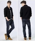 Indian-origin men's solid denim jacket, long sleeves, size S-XL